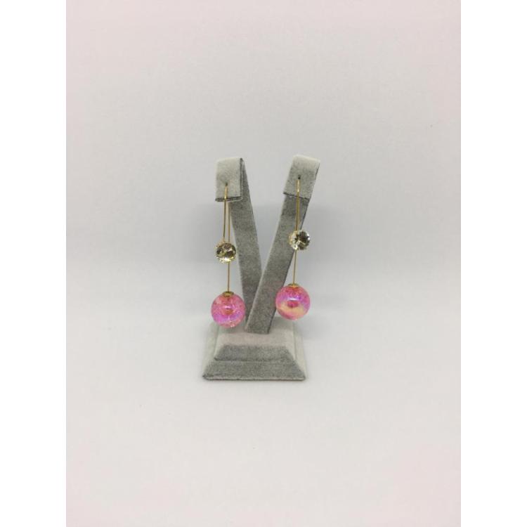 Pembe Sallantılı Top Küpe